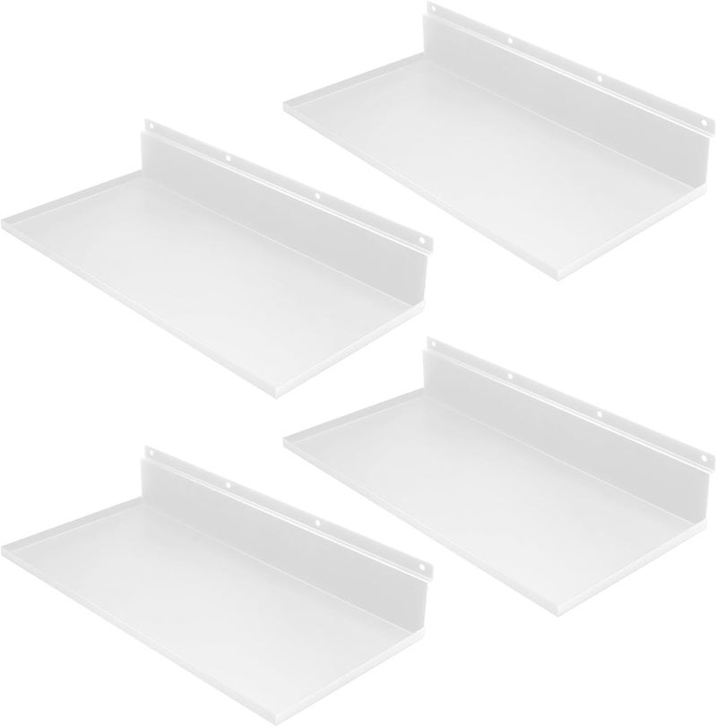 Alffun 4 Pack Slatwall Shelves, 17 x 8 Inch Heavy Duty Metal Display Shelves for Storage & Organization, White Slat Wall Shelf Accessories for Garage, Retail, Home & Commercial Use, White - Image 1